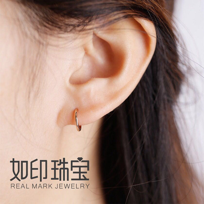 18K彩金小耳环女高级耳钉耳扣圈