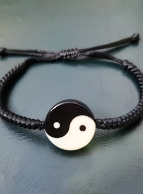 太极阴阳鱼手工制黑檀木八卦吊坠