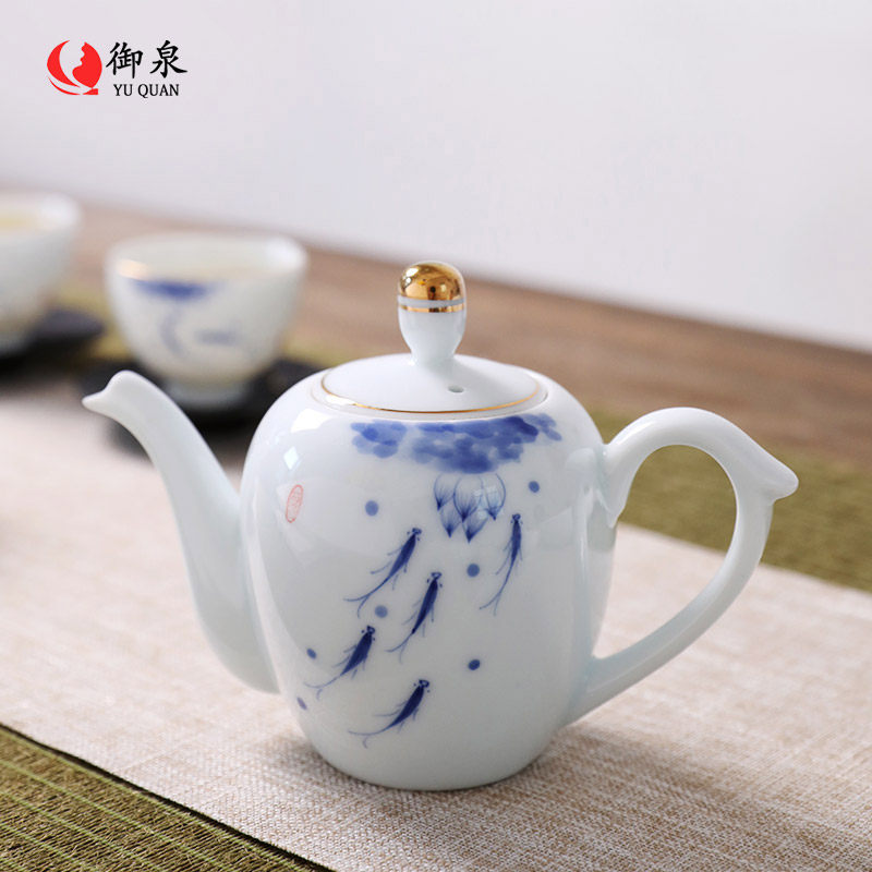 御泉 手绘蓝黛茶壶陶瓷茶具单壶泡茶壶简约过滤功夫泡茶器中式