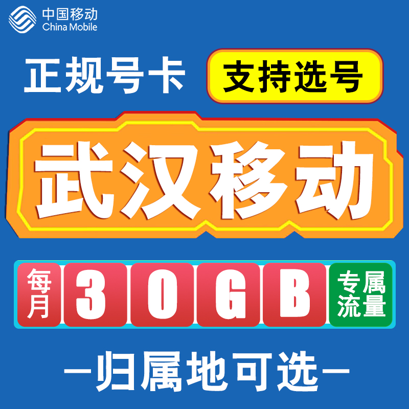 湖北武汉移动手机电话卡4G流量卡通话卡全国通用花卡低月租无漫游