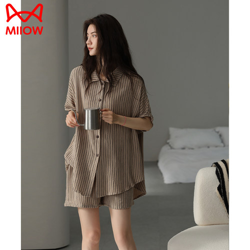 纯棉纱布猫人睡衣女士夏季薄款