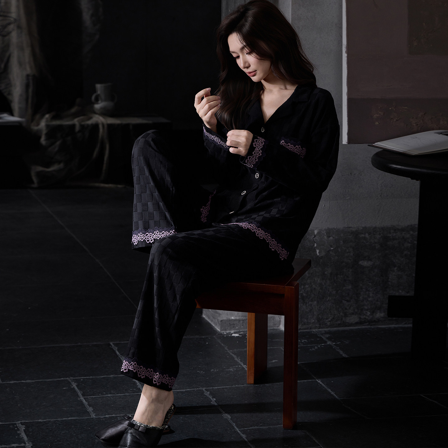 猫人纯棉睡衣女春秋款长袖套装