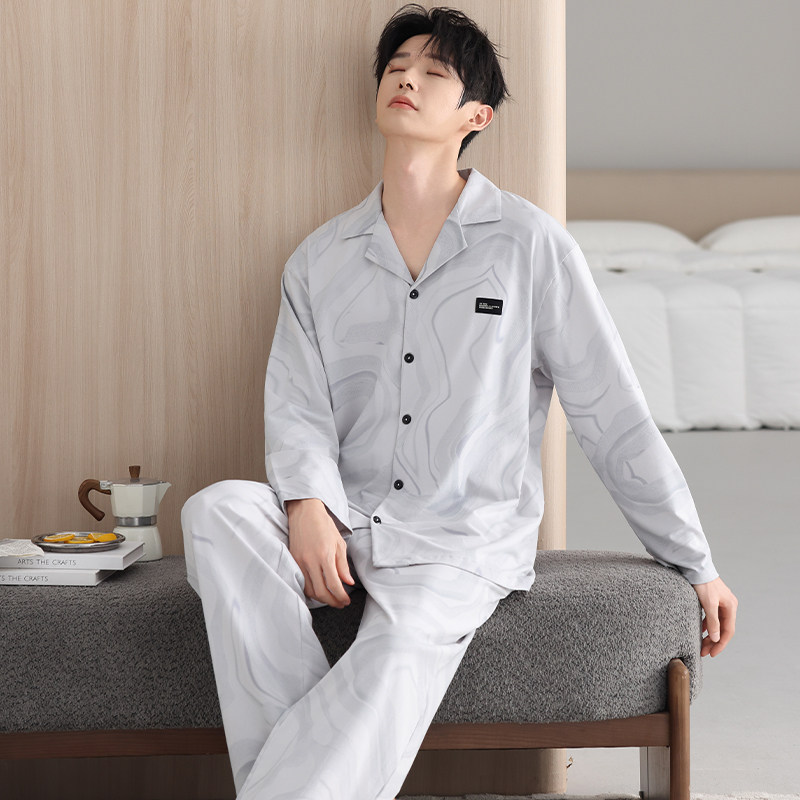 猫人纯棉睡衣男款春秋季高级感大码男士家居服可外穿2025新款套装