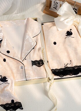 猫人金丝绒睡衣女秋冬季加绒保暖长袖带胸垫高级感套装送闺蜜礼盒