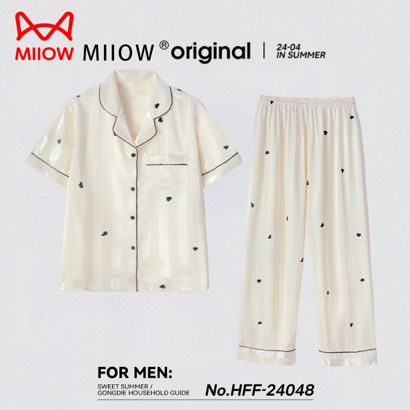 猫人冰丝睡衣女夏季短袖长裤