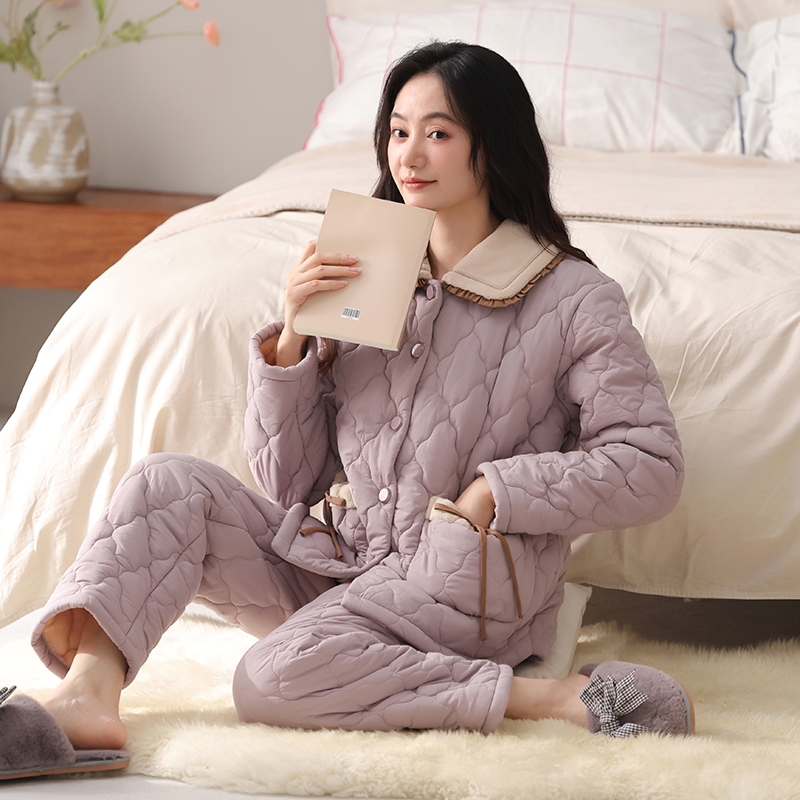 猫人2025新款三层夹棉睡衣女款冬季纯棉加绒加厚家居服套装可外穿