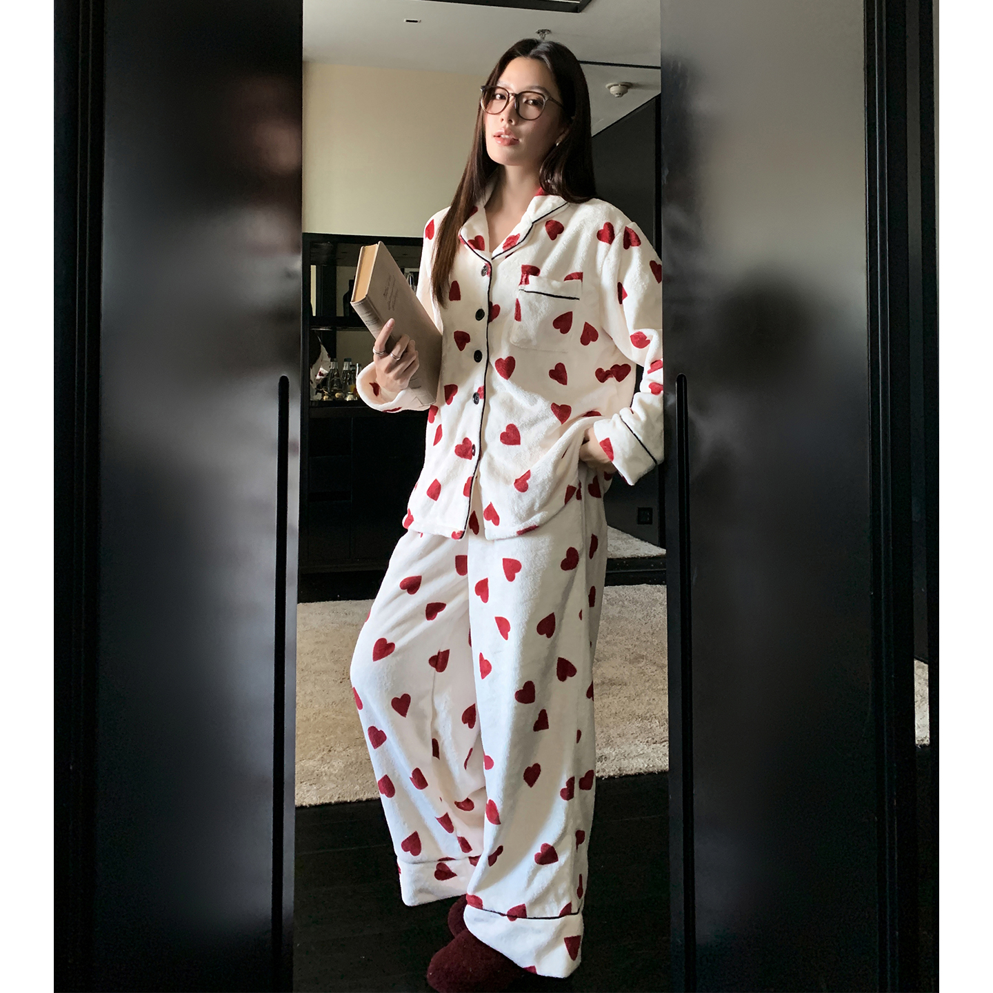 猫人法兰绒睡衣女秋冬款加绒加厚2025款高级感宽松家居服可外穿冬