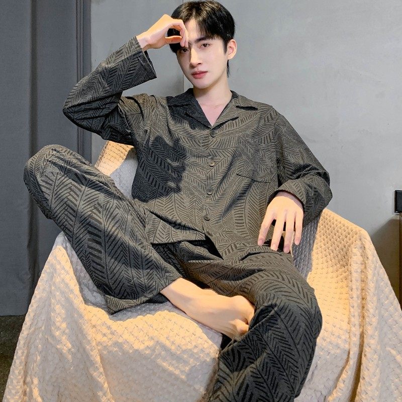 猫人高级感男士睡衣春秋款纯棉2026新款宽松大码家居服套装可外穿