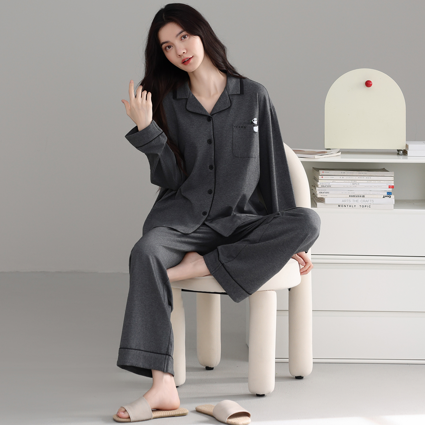 猫人纯棉睡衣女带胸垫春秋款薄款高级感2025款休闲长袖套装家居服