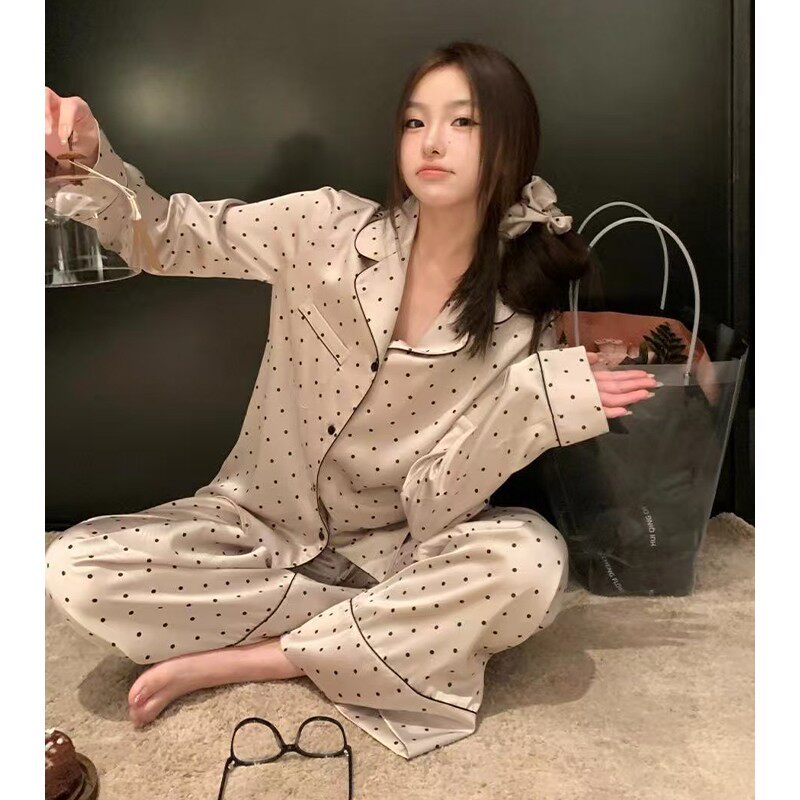 猫人2026新款春秋季冰丝睡衣女带胸垫薄款高级感宽松直筒裤家居服