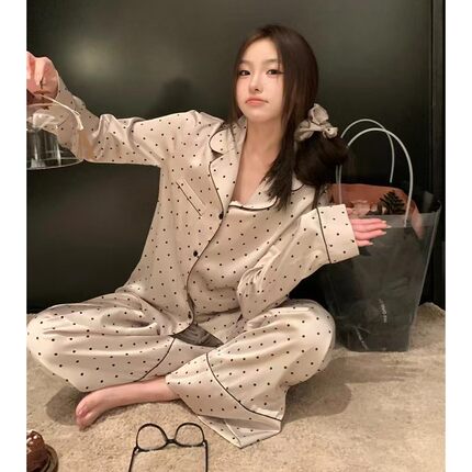 猫人2026新款春秋季冰丝睡衣女带胸垫薄款高级感宽松直筒裤家居服
