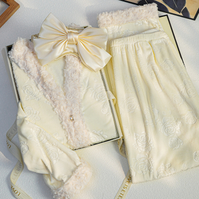 猫人海岛绒睡衣女秋冬季加绒保暖