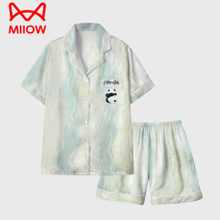 猫人冰丝男士睡衣夏季高级感短袖短裤青少年夏天可外穿家居服套装