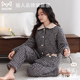 猫人女士冬季 格子家居服冬 睡衣纯棉三层加厚夹棉超厚棉袄宽松开衫