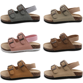 清新韩系儿童休闲防滑沙滩拖鞋 夏季 博肯百搭真皮软木凉鞋 ins风潮