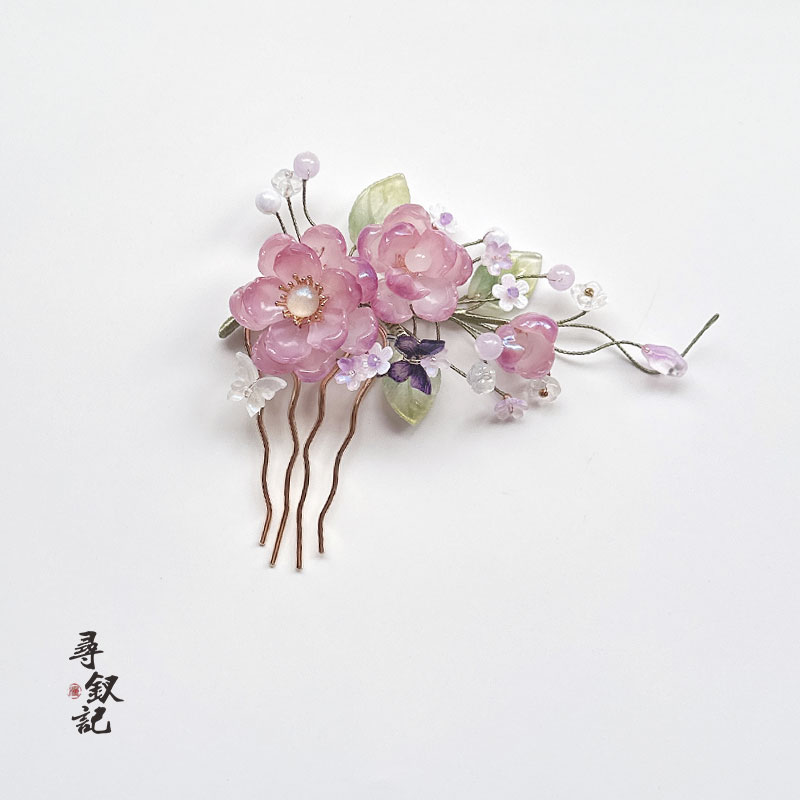 原创汉服头饰超仙琉璃花朵发梳少女古装发饰发簪日常儿童古风配饰