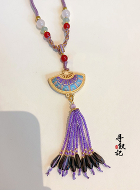 原创成品纯手工扇形挂件古风礼品挂饰平安符宋锦流苏项链款毛衣链