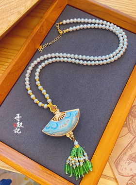 原创新中式非遗宋锦葫芦项链女国风珍珠毛衣链气质吊坠挂件配饰
