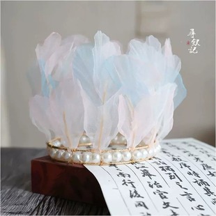 宋制汉服头饰明代围髻汉服配饰清冷感花冠盘发挽莲花发头冠饰品