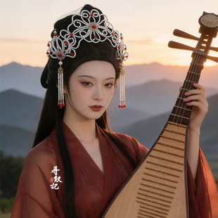 汉服头饰套装民国风写真串珠团花额饰发夹国风流苏夹子古风珍珠冠
