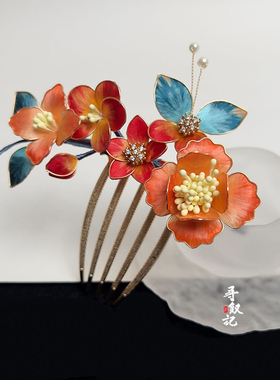 非遗手作绒花复古立体花朵发饰