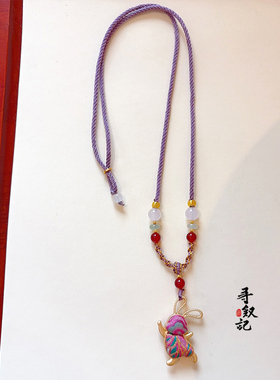 原创成品纯手工国风创意手工宋锦小兔子项链小挂饰送闺蜜礼物饰品