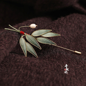 原创蚕丝绒花精致手工竹子设计胸针中国风毛衣配饰胸花新古风饰品