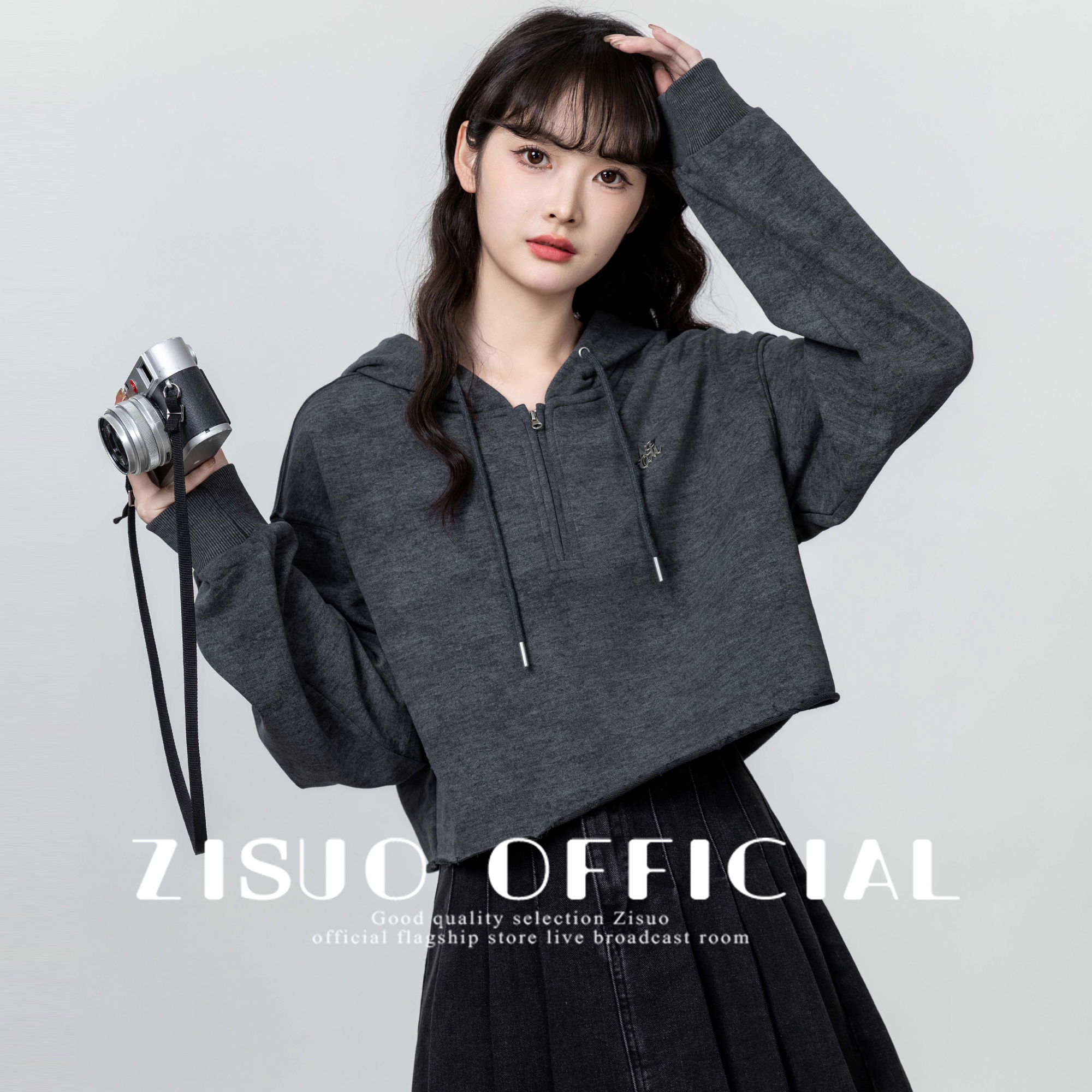 美式半拉链连帽卫衣女2025春秋新款设计感宽松套头带帽短款上衣潮