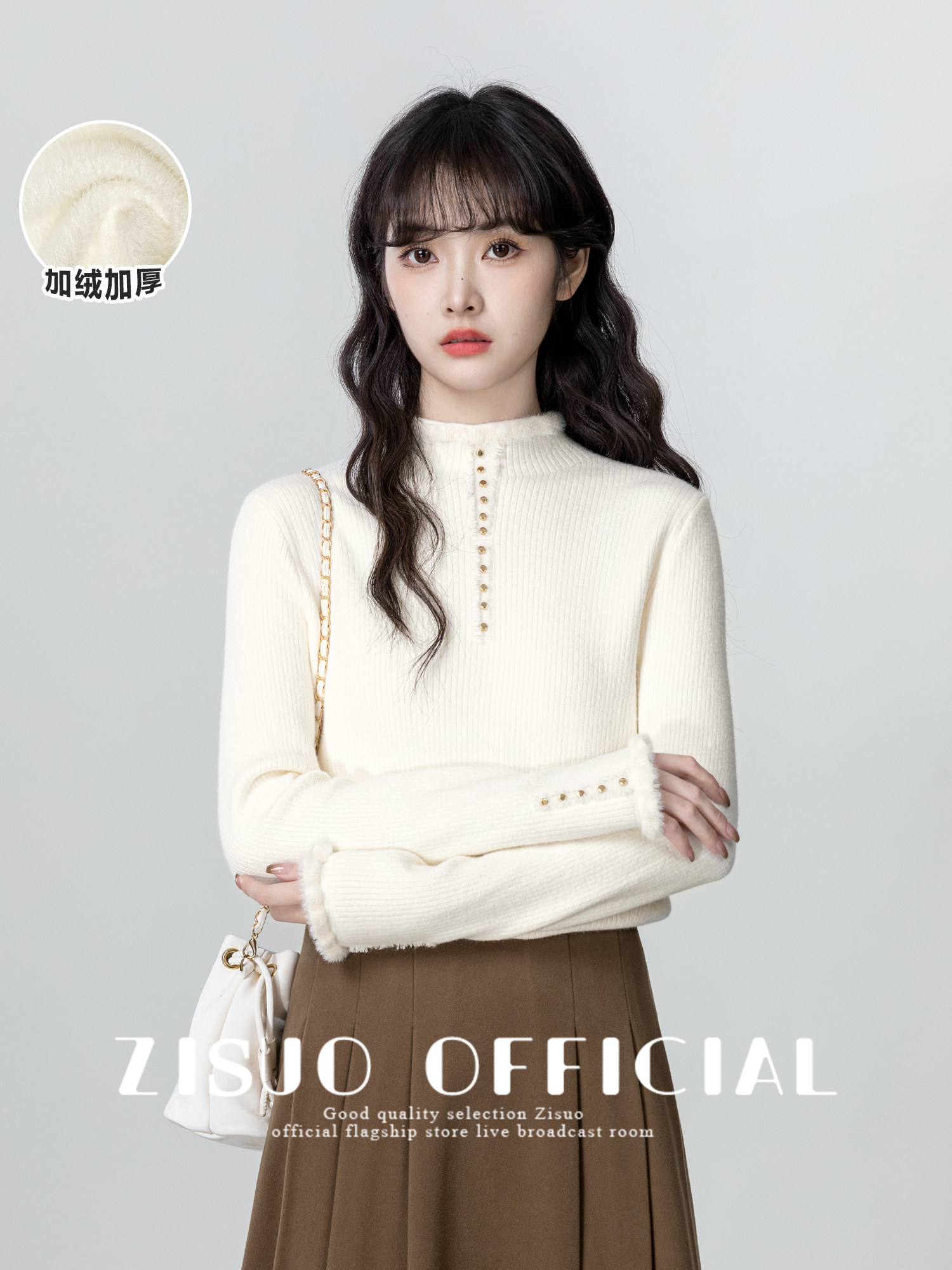 杏色半高领加绒加厚毛衣女2025秋冬季新款软糯套头针织衫内搭上衣