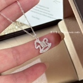 足银莫桑钻马上有钱纯银项链满钻生肖小马锁骨链高级感本命年礼物