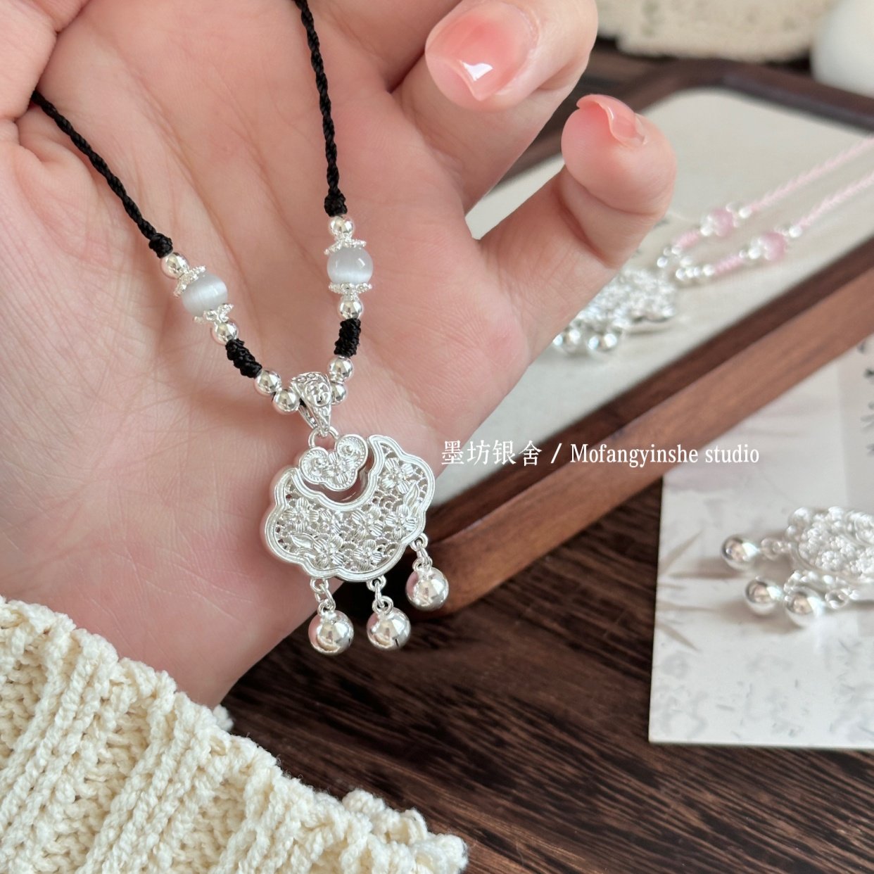 足银999繁花似锦平安锁春日小花银锁包新中式编绳项链锁骨链礼物,饰品/流行首饰/时尚饰品新,项链,淘宝优惠券,粉丝福利购,淘宝优惠卷