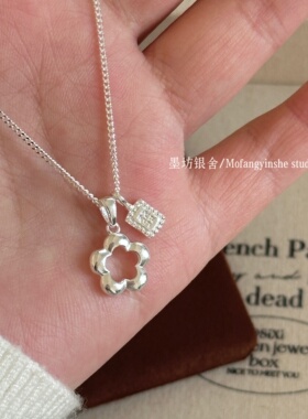 有钱花纯银项链本命年桃花锁骨链