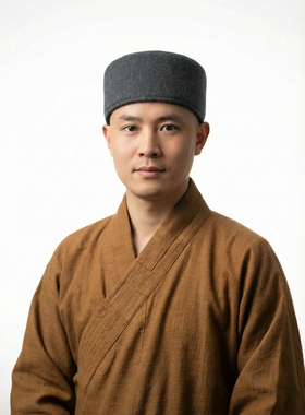 羊绒加棉僧帽冬季和尚平帽男女保暖僧侣帽光头和尚帽加厚款普莲花