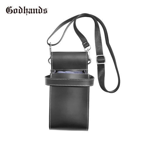 GODHANDS潘于兰美发师剪刀包可放7刀耐用黑色皮剪刀包简约便携