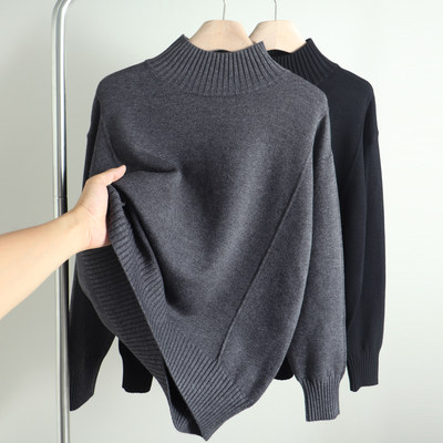 宽松大尺码半高领长袖针