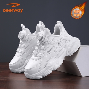 德尔惠童鞋棉鞋加绒保暖男童运动鞋2025新款学生中大童轻便小白鞋