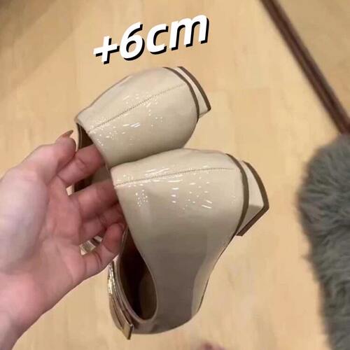 内增高版~6cm复古金属方扣通勤单鞋女气质配裙子浅口玛丽珍工作鞋