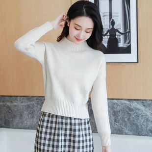 上衣 2024年秋冬保暖小个子打底衫 收腰短款 毛衣女半高领加厚针织衫