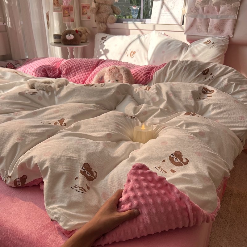 云感双层纱四件套家用新款豆豆绒被套单件学生宿舍三件套床上用品,床上用品,床品套件/四件套/多件套,淘宝优惠券,粉丝福利购,淘宝优惠卷