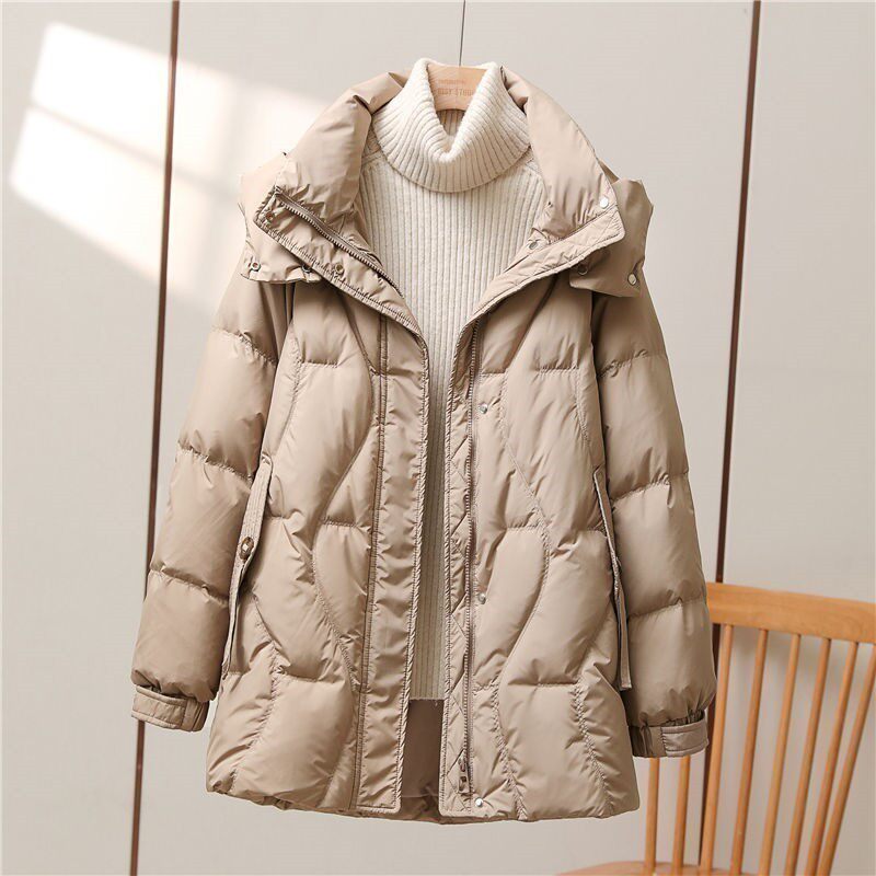 中长款羽绒服女2025冬季新款连帽时尚气质保暖加厚显瘦白鸭绒外套