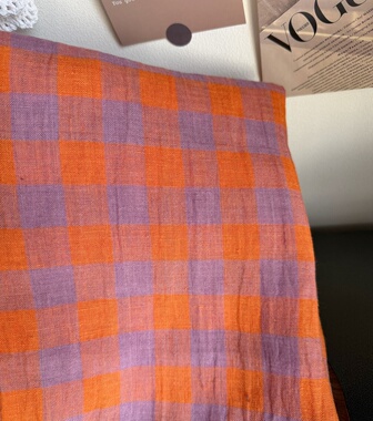 21支橘黄加香芋紫色格子亚麻宽度1.4米半米价格手工服装面料