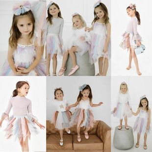 6折现货 美国Petite Hailey 秋款ins女童公主tutu纱纱裙吊带长袖