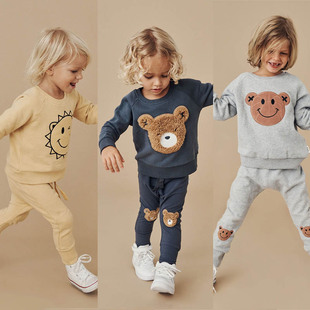 6折 现货 澳大利亚Huxbaby 秋冬儿童小熊圆领卫衣运动衫裤子套装