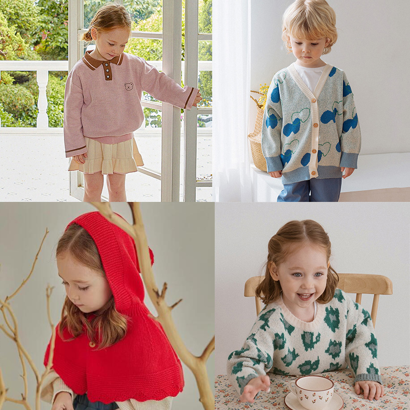 儿童女童小熊薄款针织衫上衣