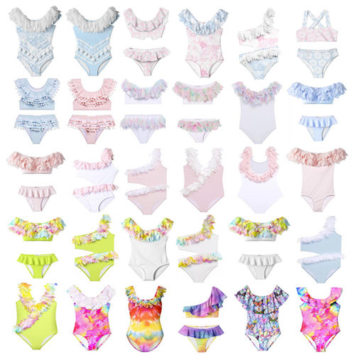 童女童羽毛扎染连体分体游泳衣