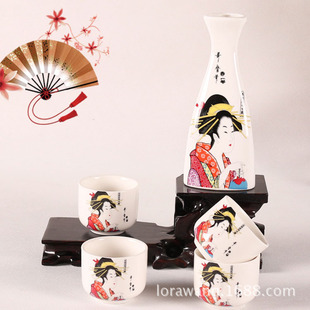 复古特卖日式陶瓷仕女酒具烧酒壶杯清酒壶烈酒瓶白酒杯酒具套装