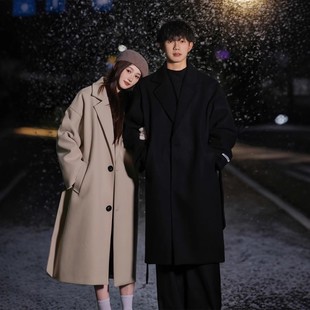 高级感毛呢大衣男款秋冬季韩系穿搭情侣装外套潮牌宽松中长款风衣