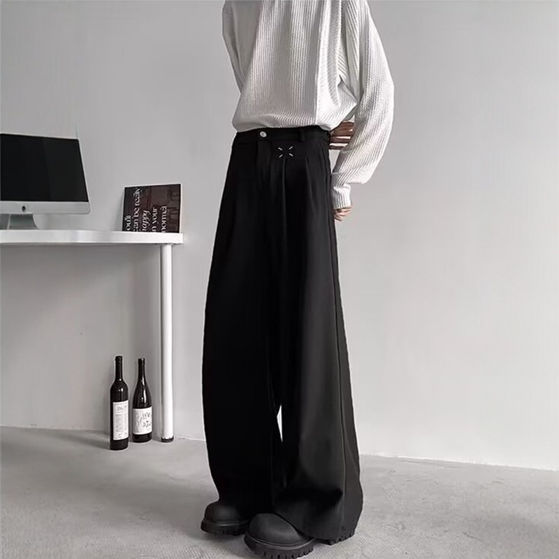 2026春季黑武士裤子男垂感冰丝阔腿西裤新中式男装微喇时尚直筒裤