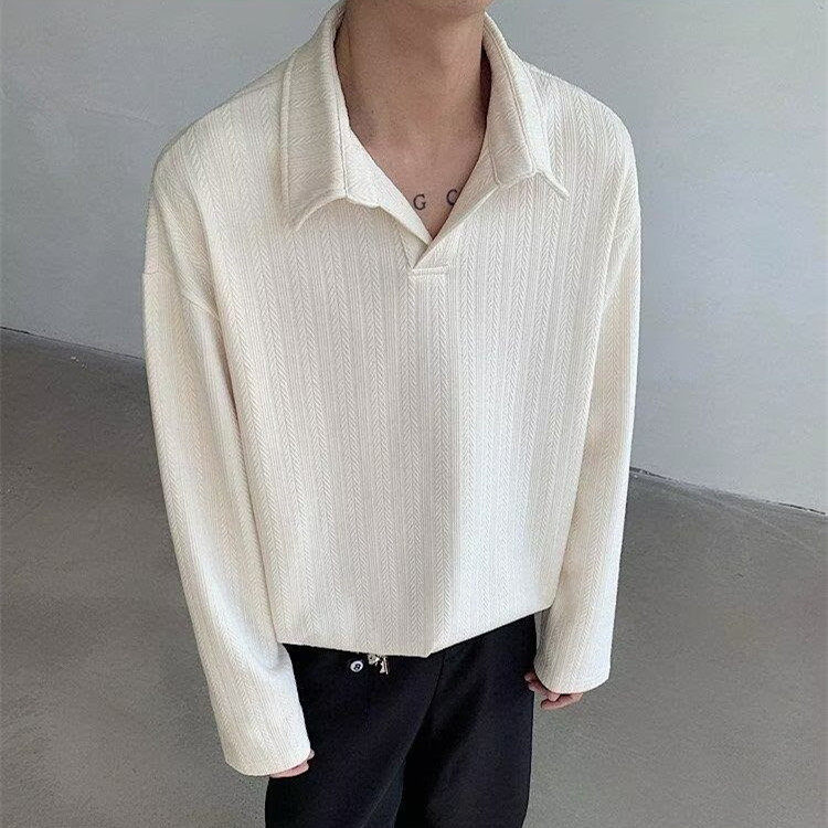 翻领卫衣男潮牌潮流宽松微阔休闲轻熟风高级感痞帅长袖t恤Polo衫