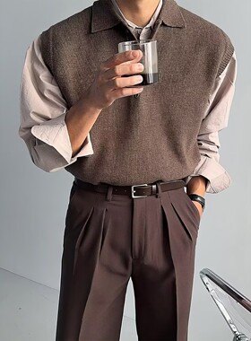 半系扣POLO领针织马甲背心男春秋